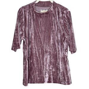 Anthropologie Pilcro Top Size Large Velveteen Purple Mock Neck Stretch Velvet
